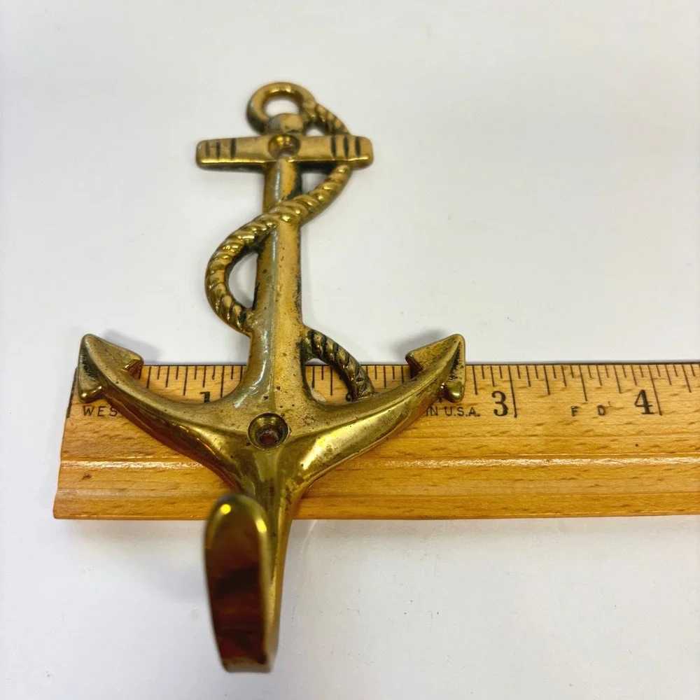 Vintage Solid Brass Anchor Wall Hooks Pair Nautical Coastal Maritime Decor